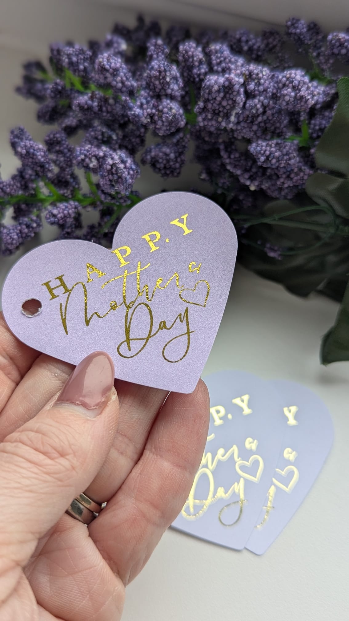 Mothers Day foiled heart shape tags