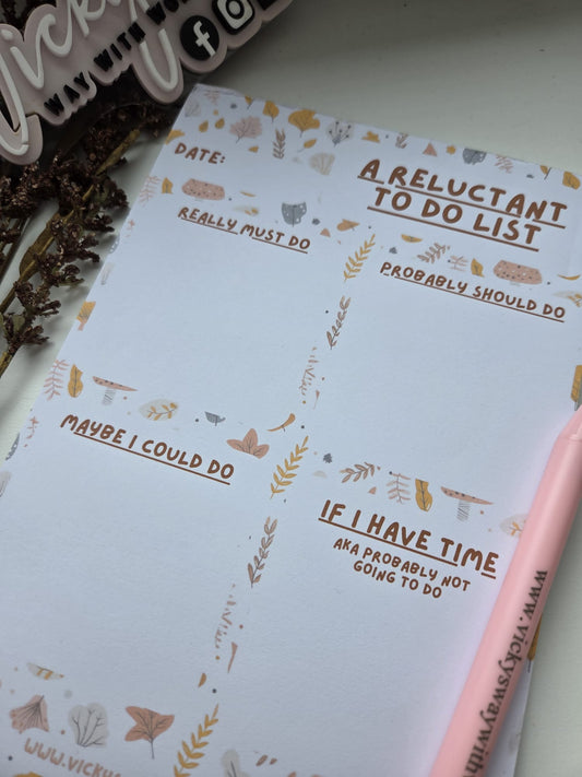 Reluctant to do list A5 tear off notepad