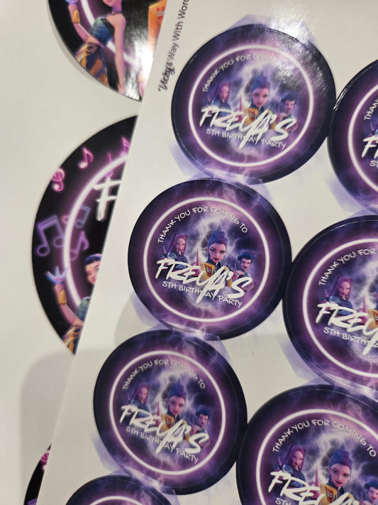 Fantasy Demon hunter personalised gloss party stickers