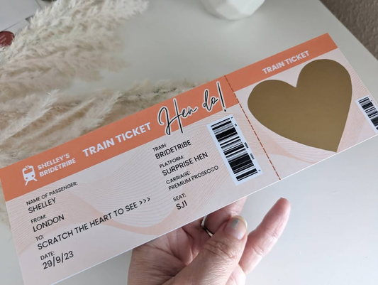 Scratch off custom getaway ticket plane, train