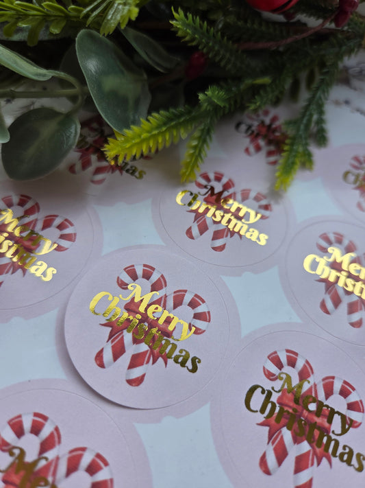 Candy cane and foil Merry Christmas gloss stickers