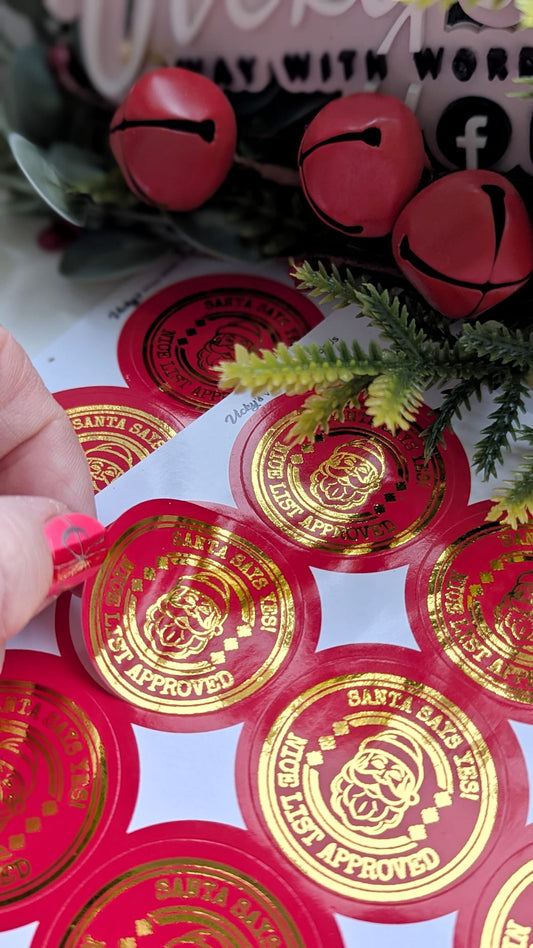 Santa stamp foil nice list gloss stickers