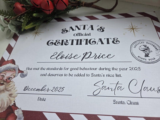 Santa nice list certificate personalised