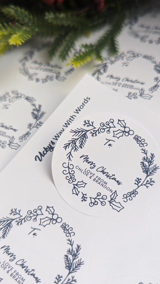 Personalised mono black & white Christmas labels