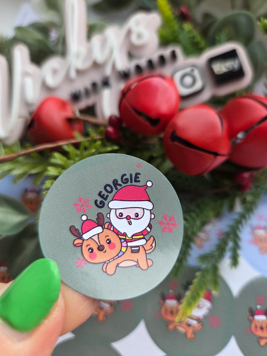 Colour background gloss santa and reindeer Christmas stickers