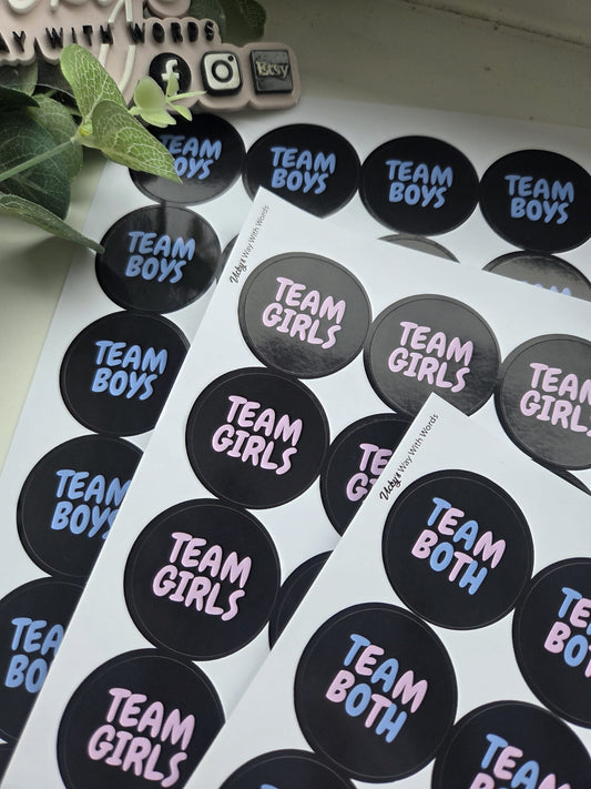 funky gloss black, pink blue twin gender reveal gloss stickers