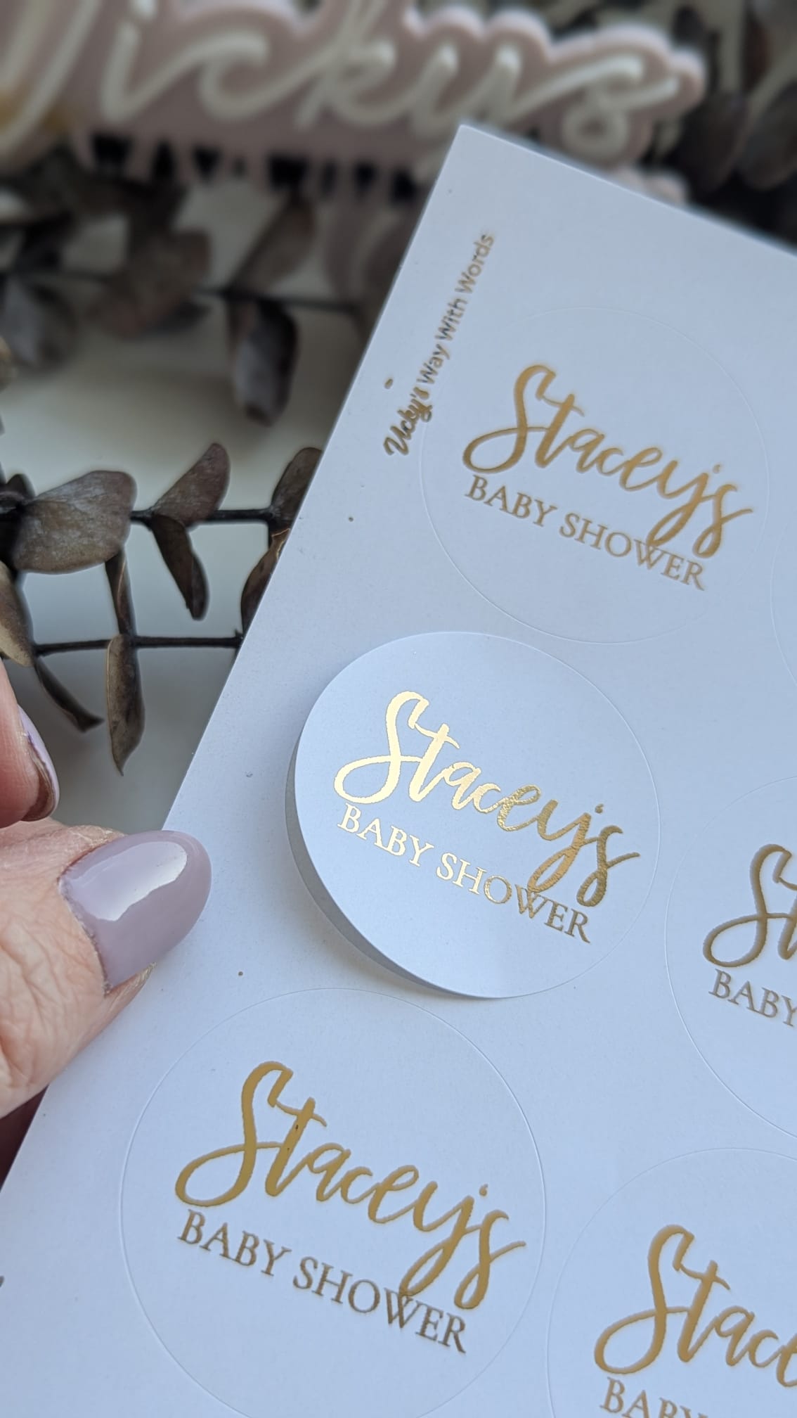 Personalised foil baby shower stickers